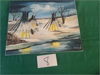 Winter Teepee Scene on Stretch Canvas (Belden)