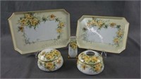 Antique Signed Five Piece Porcelain Vanity Set