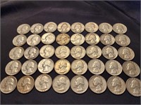 40 Silver Washington coins.  1950's and 1960's.