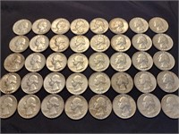 40 Silver Washington Quarters.  All coins are
