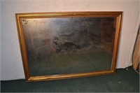 Large gilt framed wall mirror wood panel backing d