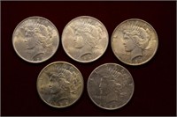 5pc US Peace Dollar Lot; 1922 -1926