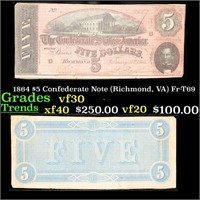 1864 $5 Confederate Note (Richmond, VA) Fr-T69 Gra