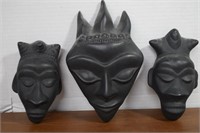 Three Black Ceramic Masks, Wall Decor