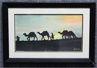 Camel Crossing Painting on Silk / Signed