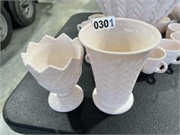 2 Pink Milk Glass Vases