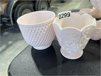 2 Pink Milk Glass Vases