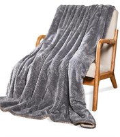 Soft Fuzzy Faux Fur Throw Blanket Grey – Fluffy