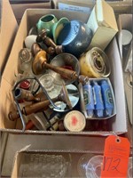 Box lot assorted candle sticks & holders, candles