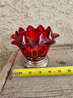 Vintage Viking Ruby Red Glass Flowerlite Pedestal