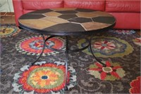 Round Stone Tile Mosaic Top Coffee Table