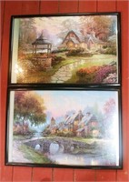 2 20x30 poster frames w/ Thomas Kinkade puzzles