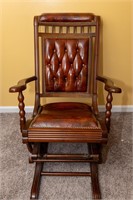 Vintage Wood and Leather Rocking Chair