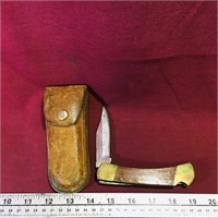 Brass & Wood Handle Knife & Case