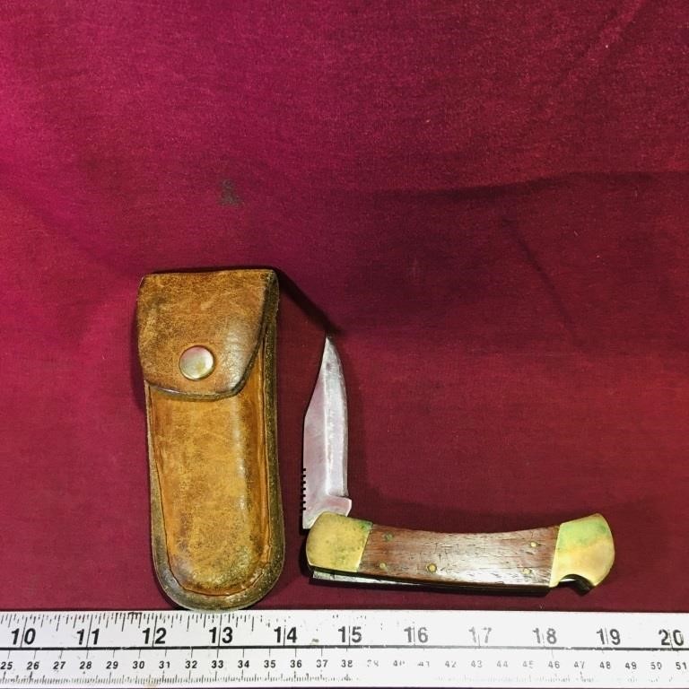 Brass & Wood Handle Knife & Case