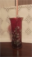 Vintage Red Leaf Vase Italy Blown Glass