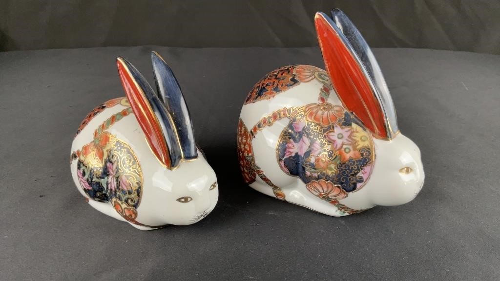 Japanese Hand Painted Porcelain Rabbits