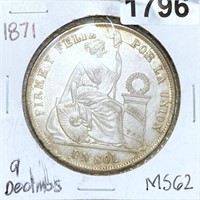1871 Peru Silver Un Sol UNCIRCULATED 9 DECIMOS