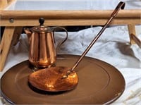 COPPER TEAPOT AND LADLE WITH HOLES LOC.PICKUPONLY