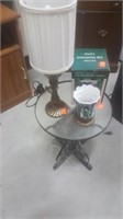 Round Glasstop Table, Lamp, & Candle Holder