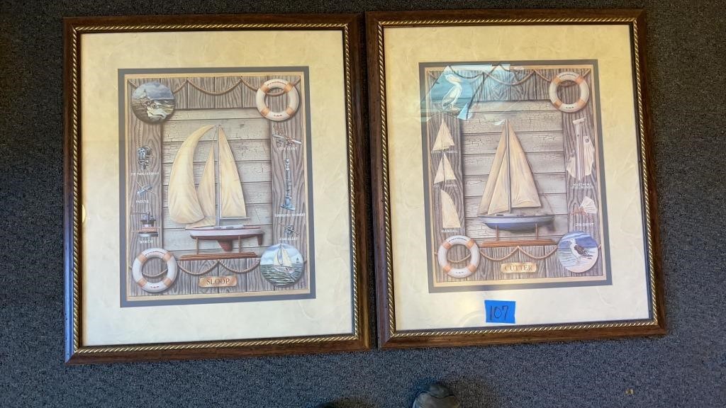 Matching frames “sloop & Cutter” ship wall art
