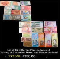 Lot of 25 Different Foreign Notes, A Variety of Co