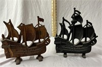 (2) Vintage Creation Co Cast Iron Figural Ship