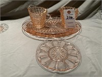 Pink Depression Glass Cream & Sugar, Platter &