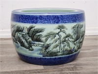 Vintage Asian hand-painted blue & white planter