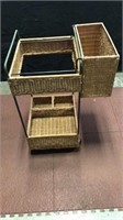 Wicker stand with storage. Metal