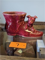 Pottery Shoe Planter - Marked USA