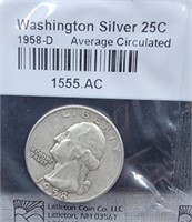 1958 D Washington quarter. 90% silver