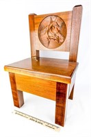 Child's Wooden Chair w/Hose Carved Scene