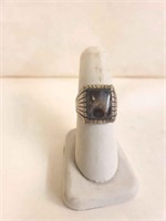 Sterling Silver Cast Ring With Agate Stone