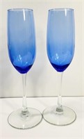 Pair of Cobalt Blue Champagne Glasses Clear Steams