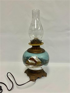 Antique Porcelain lamp. Electric plug with bulb.