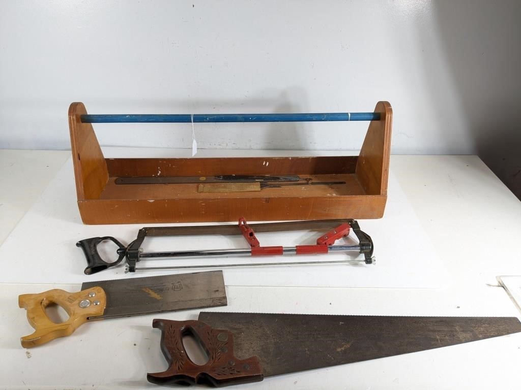 Assorted Handsaws & Vintage Tool Box Set