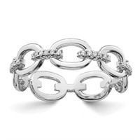 Sterling Silver CZ Bars and Oval Links Band