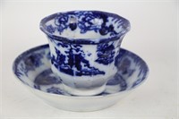 19TH C. FLOW BLOW HANDLELESS CUP AND SAUCER