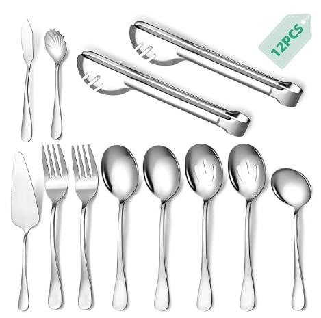 Keyoxy Stainless Steel Serving Utensil, 12 Pcs