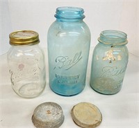 3 Pcs. Vintage Mason Ball Jars