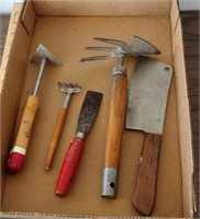 Vtg Wooden Handle Garden Tools SS Butcher Knife
