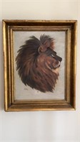 Antique framed original lion painting on