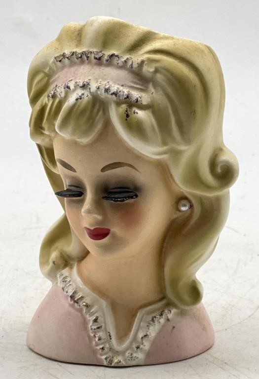 (PQ) Vintage Enesco Lady Head Vase 5 Inches Tall