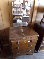 Oak Three Drawer Child's Dresser with Mirror