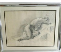 FEMALE NUDE ORIGINAL ART DRAWING SIGNED