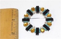 Geometric Deco Style Glass Stone Brooch