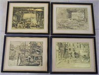 4 LIONEL BARRYMORE FRAMED GOLD FOIL ETCHINGS ART