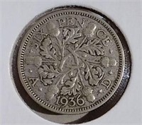 1936 British 6 Pence EF40 King George V