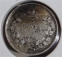 Nice Grade EF40 1920 Canada  5 Cents